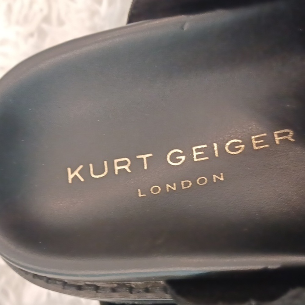 Kurt Geiger London Mayfair Crystal Embellished Eagle Head Buckle Mules Black - Picture 10 of 11